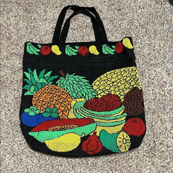 Vintage Handbags - Vintage fully beaded Colorful Fruit Pattern Tote Bag- adorable